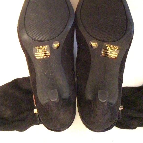 🔥SALE🔥NWOT BCBGENERATION Black Sock Heels Boots with Gold Accents - Picture 2 of 3